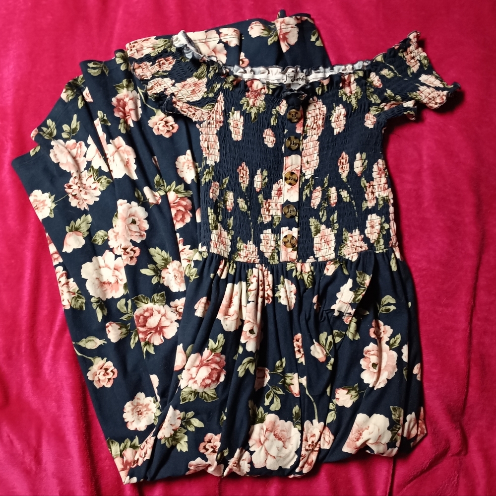 Justice Floral Asymmetrical Dress - Black and Pink